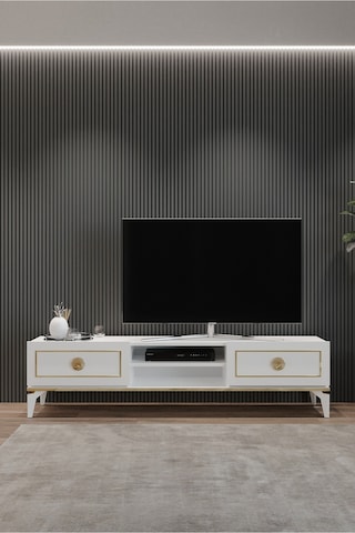 Tocco 1052 Ceylin Modern 2 Kapaklı Raflı Sehpa Lüx Tv Ünitesi-beyaz