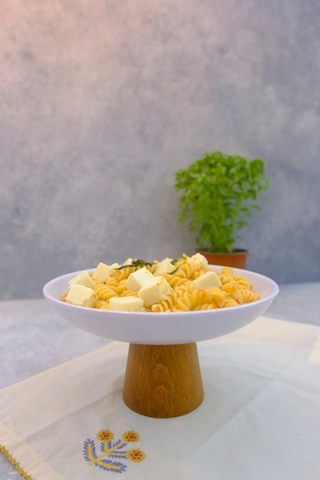 Macaroni Ahşap Ayaklı 22,5 Cm Melamin Servis Tabağı, Çukur Sunum