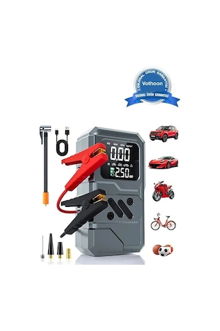 St-9654 Şarjlı 10.000 Mah Taşınabilir Araç Hava Kompresörü Akü Takviyeli Dijital Ekranlı Işıklı