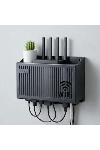 Duvar Tipi Wi-fi Modem Saklama Kutusu Siyah Kablo Düzenleyici Router Raf Organizer 5399