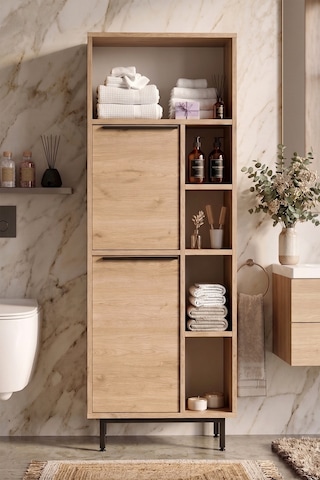Yurudesign Ocean Banyo Dolabı Çok Amaçlı Dolap 2 Kapaklı Metal Ayaklı Sepet On10C-S Kahverengi