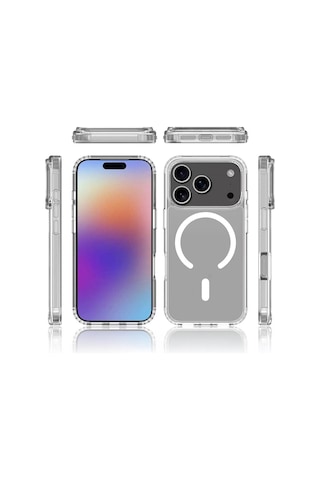 Vendas Apple Uyumlu iPhone 17 Pro Max Kılıf M-safe Şarj Özellikli Şeffaf Sert Pc Zore Embos Kapak + Privacy Hayalet Ekran Koruyucu Şeffaf
