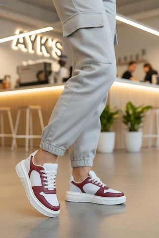 Ayk's Beyaz Bordo Bağcıklı Cilt Hafif Unisex Sneaker Aper 049 G Bordo