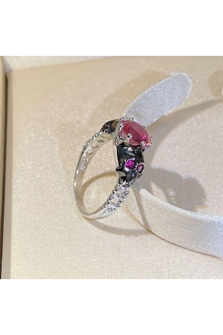 Kadınlar İçin 100 %925 Ayar Gümüş Yakut Yüzük Trendy Kırmızı Yakut Gümüş 925 Takı Taş Alyans Yüzük Kutusu Dişiler 10 Kırmızı