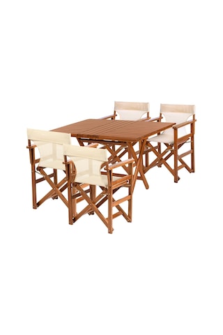 Motoryagmarket Rejisör Bahçe-Balkon Seti: 80 x 120 CM Masa + 4 Katlanır Sandalye Ceviz