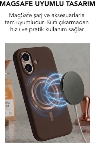 Apple İphone 17 Uyumlu Magsafe Lansman Silikon Kılıf Kahverengi