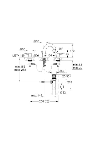Grohe Bauclassic 3 Delikli Lavabo Bataryası 20470000