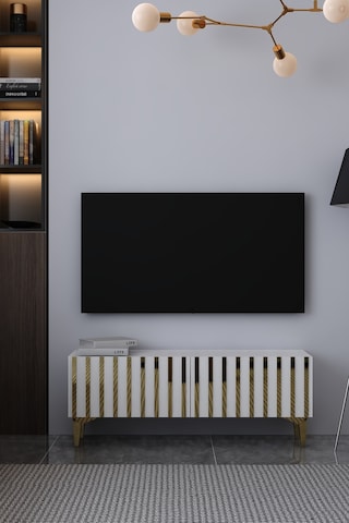 120dhdts6ba Aden Pleksi Desenli Tv Sehpası Beyaz-altın