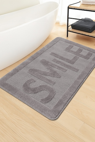 Doğal Kaymaz Taban Banyo Paspas Uzun Ömürlü Yumuşak Dokulu Su Emici Yıkanabilir Smile 60x100 Gri