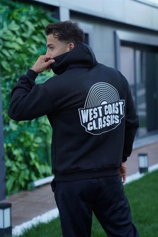 Novalisse Erkek 3 İplik Pamuklu Kapüşonlu Baskılı Cepli Oversize Sweatshirt Hoodie - Siyah Çoklu Renk