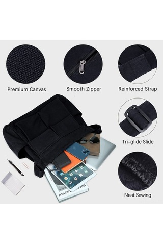 Yulong Kanvas Messenger Çantası Büyük Hobo Çapraz Çanta Çoklu Siyah