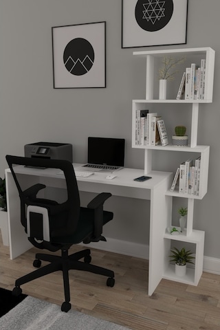 Moonlife Koordinat Pratik Kitaplıklı Çalışma Masası Beyaz