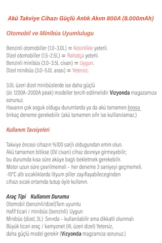 Akü Takviye Cihazı Hava Kompresörü Lastik Şişirme 150psı 800a Güç 8000mah Powerbank