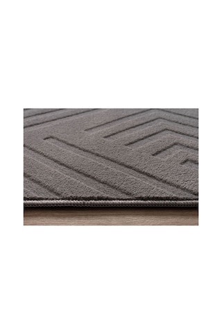 Plato Halı Opqo Ekselans Premium Oturma Odası, Salon, Antre Yıkanabilir Polyester Kaymaz Taban Koyu Gri Halı