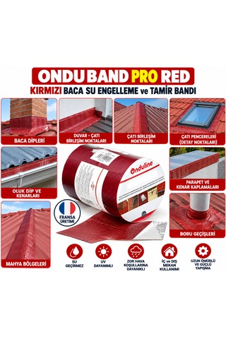 Onduband Pro Kırmızı Baca Su Engelleme Tamir Bandı Yapışkanlı Uzunluk:1 Metre X 30 Cm Fransa Üretim