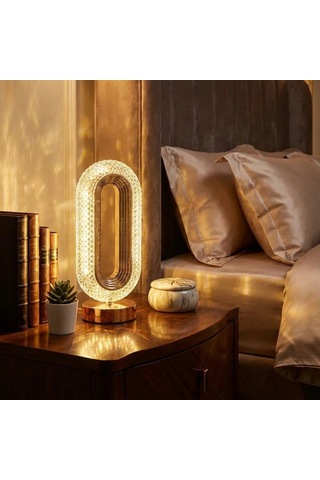 Oval Şeklinde Kristal Led Masa Lambası Dokunmatik, 3 Renk Işık Modlu, Şarjlı Dekoratif Gece Lambası Beyaz