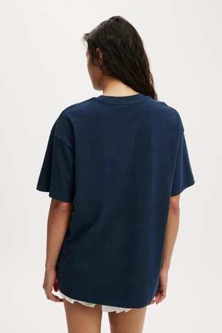 Seeh Lacivert Kısa Kollu Oversize Basic Kadın T-shirt Sh281