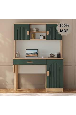 Begonya Mdf Kitaplıklı Dolaplı Çalışma Masası Yeşil Begonya Mdf Kitaplıklı Dolaplı Çalışma Masası Yeşil