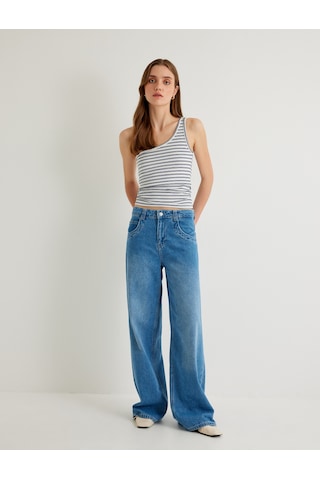 Koton Tek Omuz Üst Ribanalı Pamuklu Slim Fit Lacivert Çizgili 4sak10689ek Lacivert
