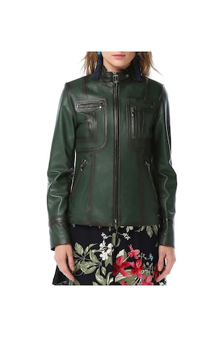 Dericlub Yb2043 Gerçek Deri Kadın Mont Yeşil Yeşil