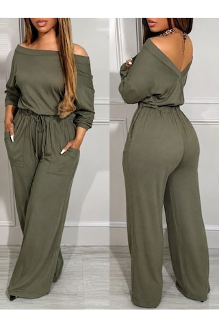 Bhrwear Kadın Modanna Yaka Sırttan V Yakalı Beli Lastikli Viskon 2 Iplik Tulum Renkli