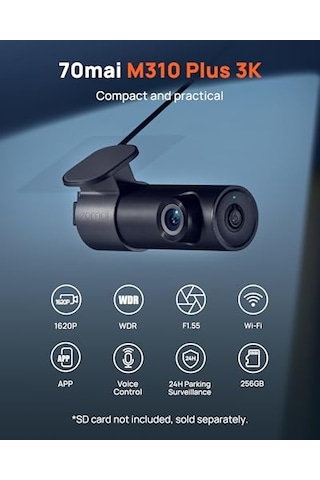 70mai 2k M310 Araç Kamerası + Up0 Arabalar İçin 70mai 2k M310 Mini Araç Kamerası, 1296p Wdr Wifi, Gece Görüşü, Uygulama Kontrolü İle 24 Saat Park İzleme, Döngü Kayıt Çarpışma Algılama, Maks. 256gb