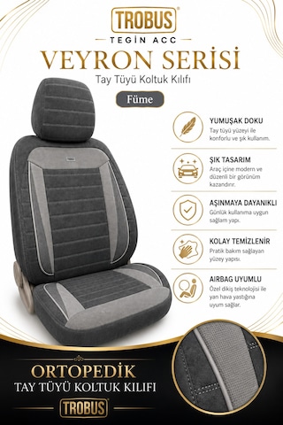 Suzuki Swift 2005 Sonrası Uyumlu Veyron Serisi Füme Tay Tüyü Koltuk Kılıfı