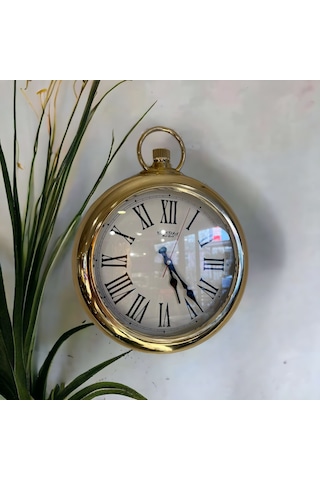 Gold Plastik Çerçeveli Salon Ofis Mutfak Otel Duvar Saati 33 Cm Altın