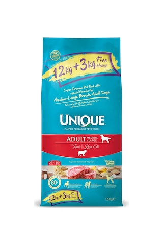 Unique Orta Ve İri Irk Yetişkin Köpek Maması Kuzu Etli 15 Kg 12+3 Kg Unique Orta Ve İri Irk Yetişkin Köpek Maması Kuzu Etli 15 Kg 12+3 Kg