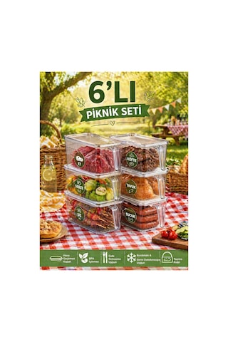 6 Lı Piknik Saklama Seti Kapaklı Şeffaf Gıda Kabı Et Sebze Köfte Uyumlu Gri