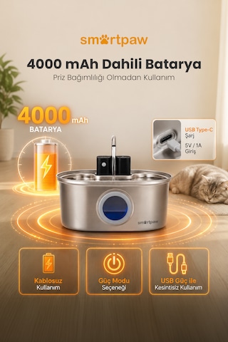 Smartpaw Aqua Max Sensörlü Kedi Su Pınarı Distribütör Garantili