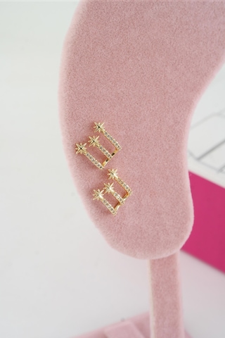 Byzeynaaksesuar Kadın Özel Tasarım Zirkon Taşlı 2'li Minimal Küpe 0210021 Çok Renkli