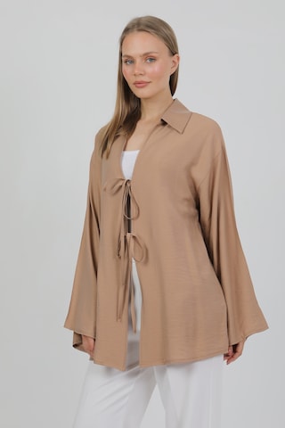 Doğal Viskon Kumaş Cepli Bağcıklı Kadın Kimono 1167 Hafif, Dökümlü, Akışkan, Yazlık Model Vizon