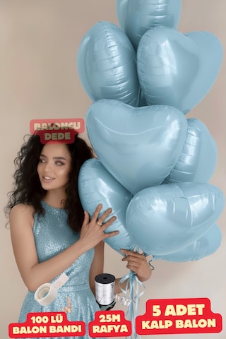 Mavi Kalpli Folyo Balon 5 Adet Helyum Uyumlu Balon Sevgili Ve Özel Gün Balon Mavi Kalpli Folyo Balon 5 Adet Helyum Uyumlu Balon Sevgili Ve Özel Gün Balon