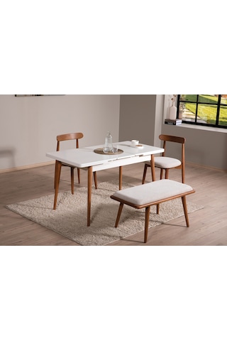 Ganni Home Lima Açılır Yemek Masası Krem Ceviz Mdf Tabla, Gürgen İskeletli Modern Tasarım Krem-ceviz