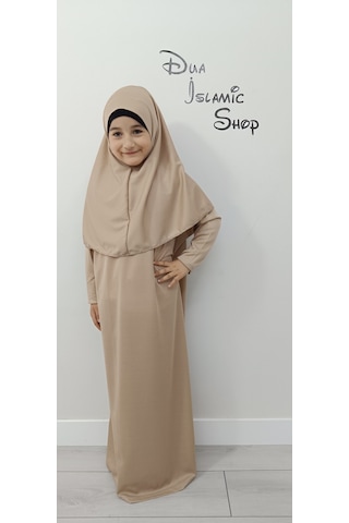 Kız Çocuk Tek Parça Namaz Elbisesi Vizon