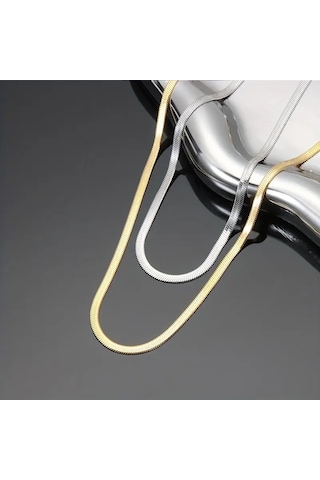Çelik Takı Seti Kolye İtalyan Ezme Model İkili 0.4 Mm Genişlik 45 Cm Uzunluk 5 Cm Ek Gold Gümüş Gümüş - Rose Gold