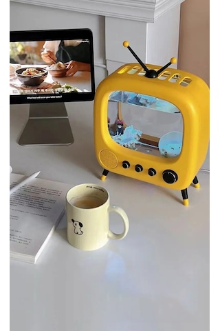 Techtic Tv Şekilli Işıklı Mini Akvaryum Beta Balık Tankı Led