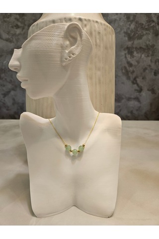 Minimalist Yeşil Taşlı Kolye Ve Bileklik Set -kc Altın Kaplama Altın