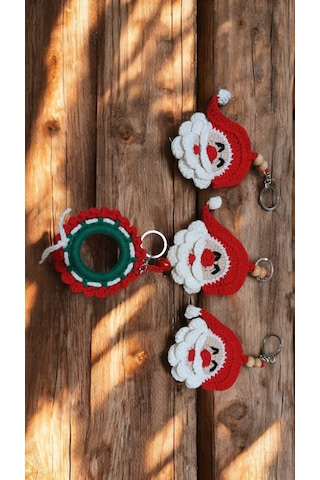 Luluyen 4'lu Sevimli Yılbaşı Temalı Amigurumi El Örgüsü Anahtarlık Ve Çanta Aksesuarı,yılbaşı Hediyesi