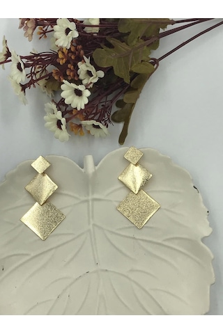 Kadın Kare Detay Sallantılı Gold Renk Bijuteri Küpe Gold