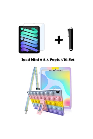 Apple Uyumlu iPad  Mini 6 8.3 İnç Kılıf Popit Askılı Stand Koruyucu Eğlenceli 3'lü Set A2567 A2568 Kılıf
