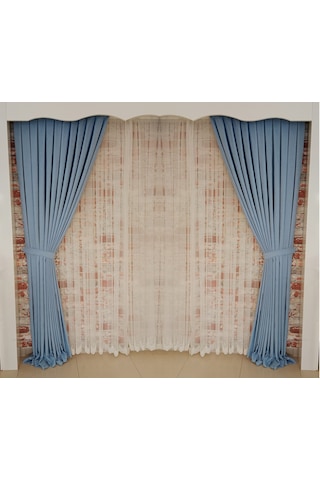 Bebe Mavisi Renk Fon Kadife Perde Çift Kanat 1/3 Sık Pileli Dikim V-32 Bebek Mavisi