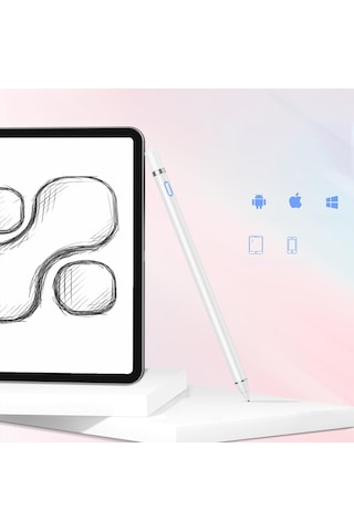 Samsung Uyumlu Galaxy A9 Plus X210 Şarjlı Aktif Stylus Kalem Hassas Uç Not Alma & Çizim İçin Beyaz