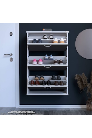 Modilayn Varbi Asma Antre 72x115x26 Cm Lik 3 Düşer Kapak 6 Göz Bölmeli Ayakkabılık Antrasit - Beyaz