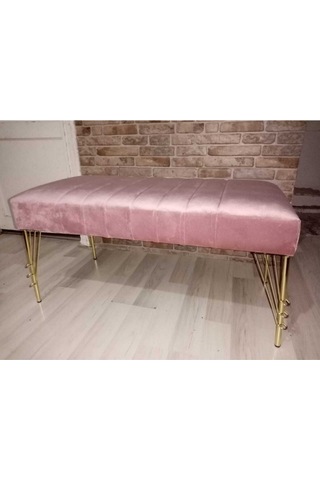 Modern Çizgi Model Puf Ayakucu Bench Gold Metal Ayak 110 Cm Pembe
