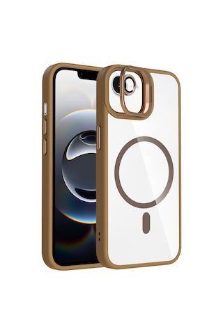 iPhone Uyumlu 17e Kılıf Standlı Ve Kamera Lens Hediyeli M-safe Şarj Özellikli Zore Etro Kapak - Desert Tita Desert Titanyum