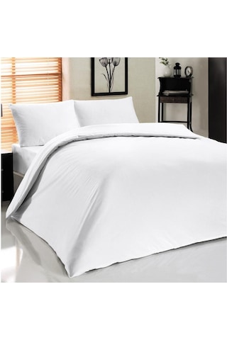 Beyaz Çift Kişilik %100 Pamuk Otel Nevresim Yorgan Kılıfı 200×220 Beyaz
