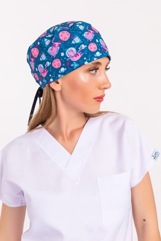 Unisex Uzaylı Kedi Temalı Doktor Hemşire Hastane Medikal Cerrahi Bone Pembe Pembe