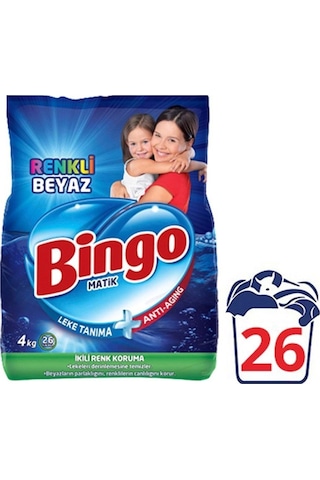 Bingo Matik Ultra Beyaz 4 Kg Ve Renkli Beyaz 4 Kg Toz Çamaşır Deterjanı 2 Li Set